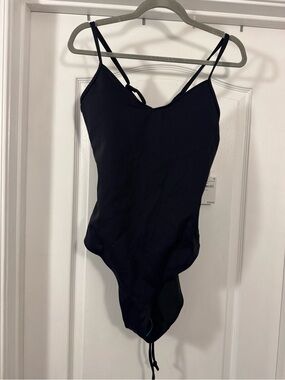 Good American Black One-Piece Swimsuit with Lace Up Corset Back